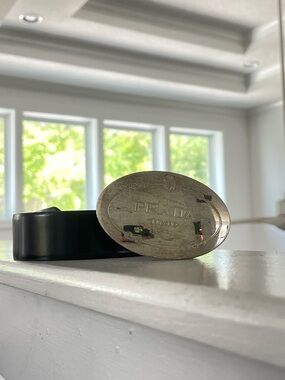 Prada Black Leather Logo Belt Strap